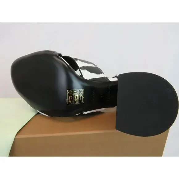 NIB BURBERRY CASTLEBAR BLACK WHITE LEATHER BUCKLE STRAP SANDAL PUMPS 38 ITALY